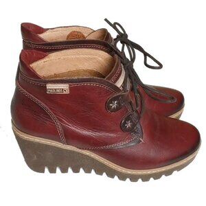 Pikolinos Zafiro & Olmo Maple Wedge Ankle Boots Booties 35 Cognac Leather